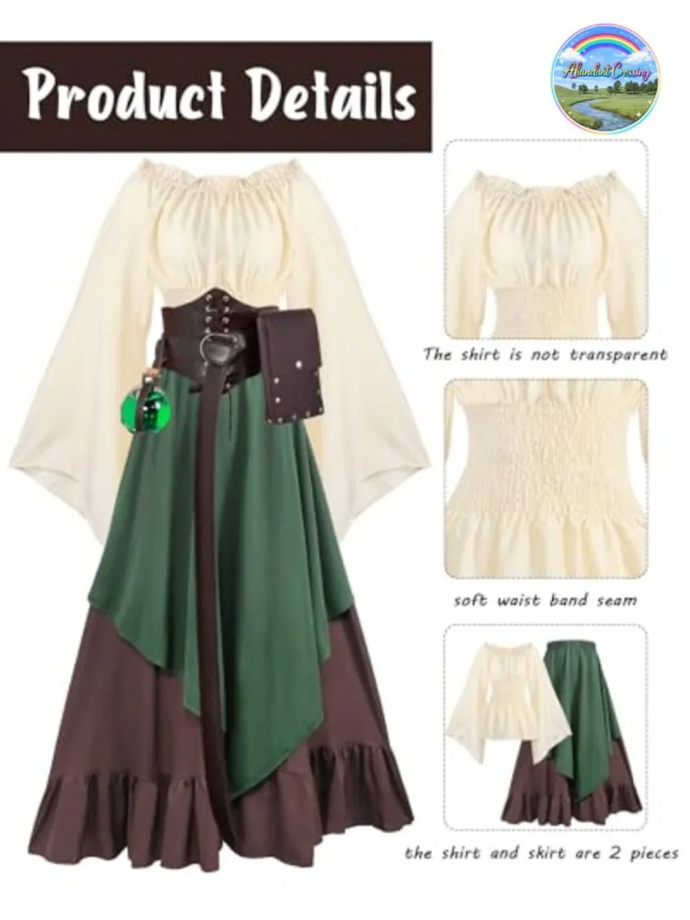 Renaissance Dress Costume Set Faux Leather Corset Belt Victorian Dress